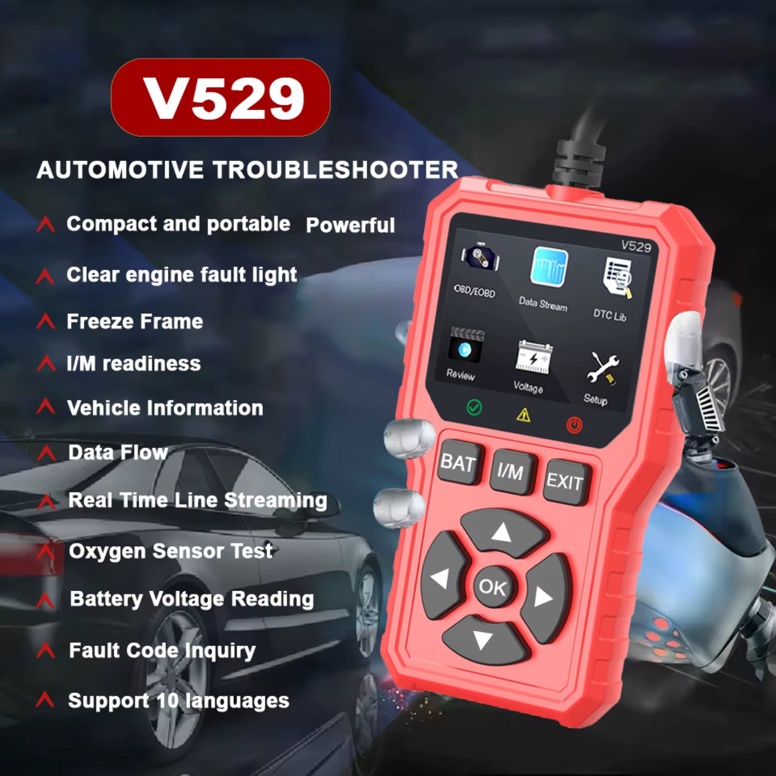 FOXSUR V529 OBD2 Scanner – Felkodsläsare för bil 1996+ Felkodsläsare