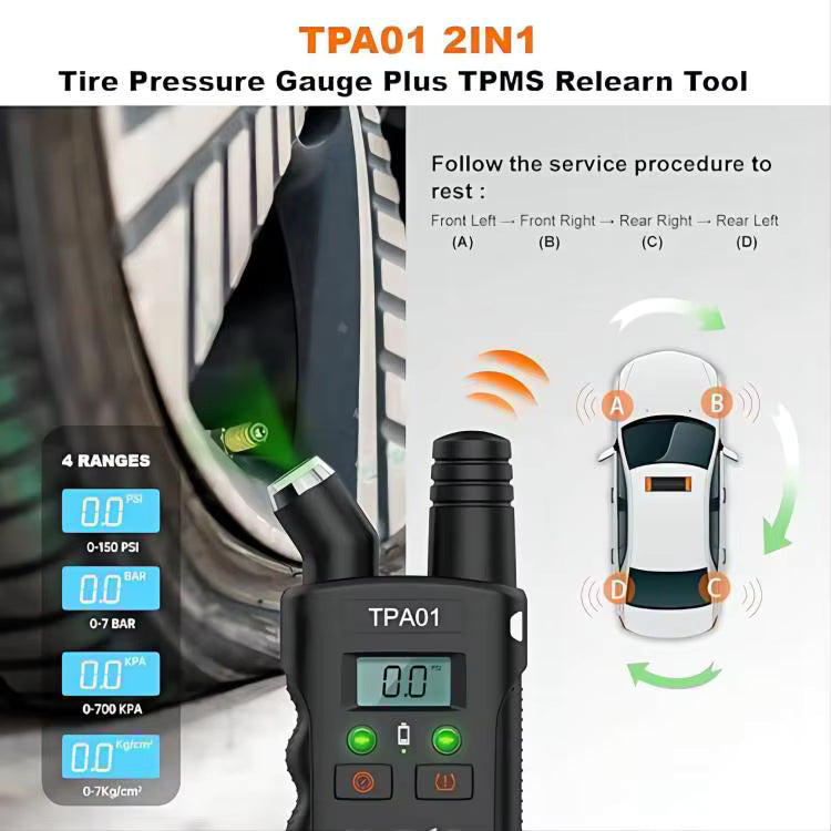 TPMS Relearn Tool + Däcktrycksmätare (2-i-1) – TPA01 för GM-fordon Testverktyg