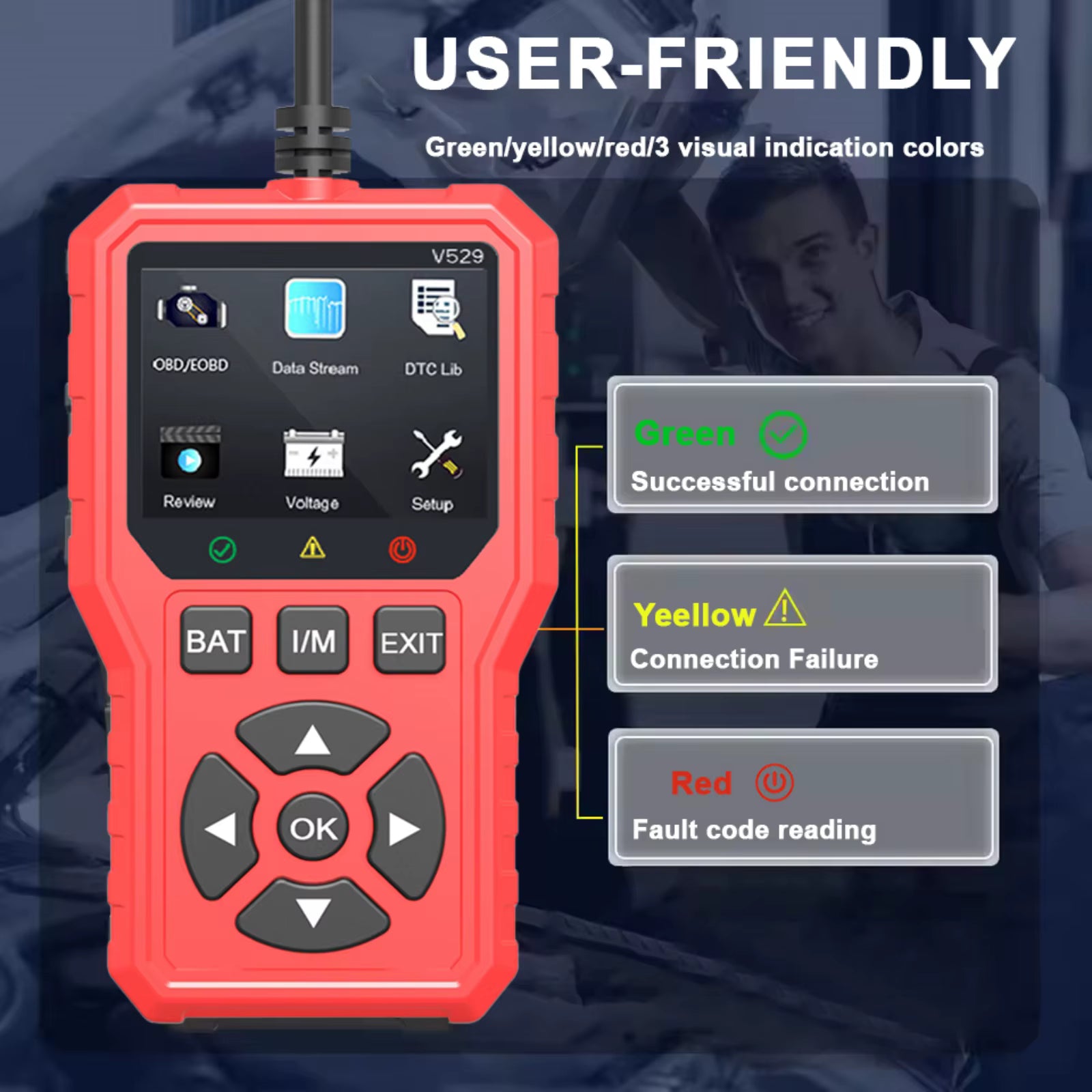 FOXSUR V529 OBD2 Scanner – Felkodsläsare för bil 1996+ Felkodsläsare