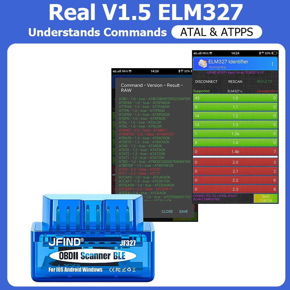 Universal Bil Kodläsare JFIND JF327 OBD2 Skanner BLE Bluetooth BT5.1