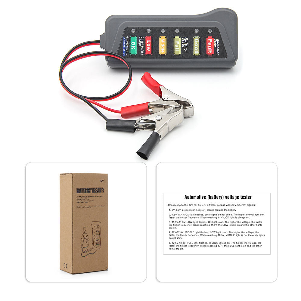 Kraftfull Bilbatteritestare med 6 LED-lampor
