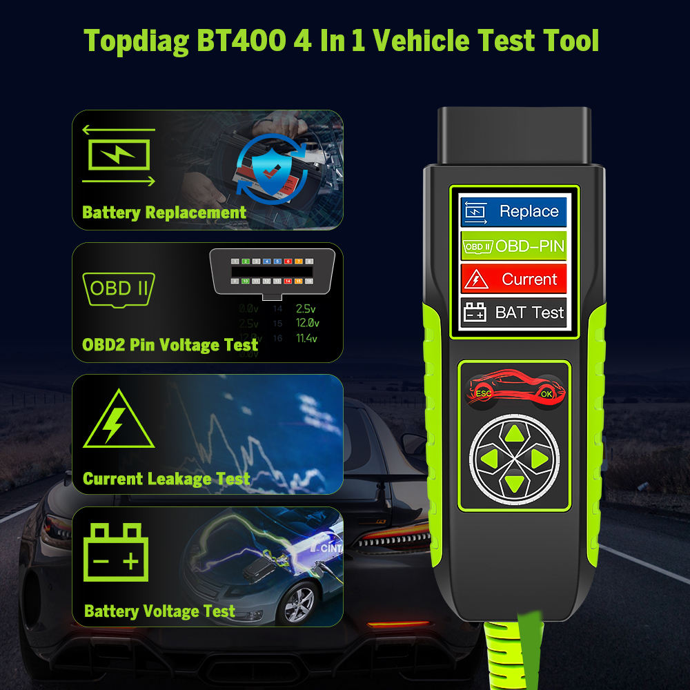 Topdiag BT400 Bilbatteritestare – 4-i-1 Diagnostikverktyg