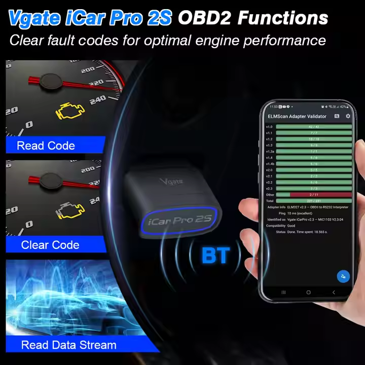 ELM327 Vgate iCar Pro 2S V2.3 BT5.3 Trådlös OBD2 Scanner