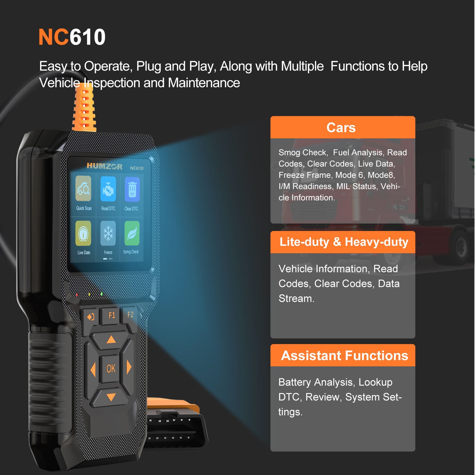 Humzor Nexzcheck NC610 2in1 OBD2 Code Reader Felkodsläsare