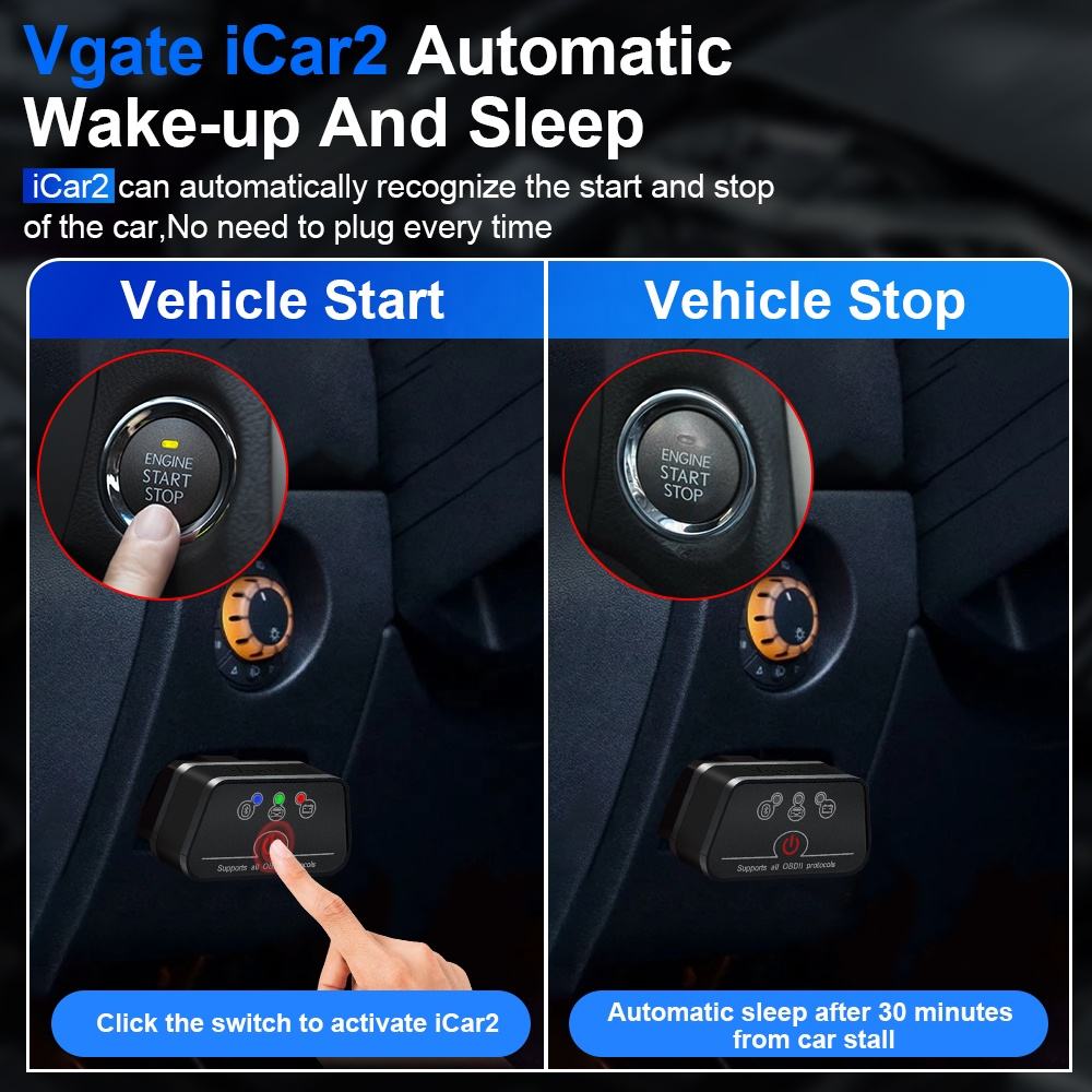 Vgate iCar 2 OBD2 Scanner Bil Diagnostik Interface Trådlös BT3.0 V2.2 ELM327 Felkodsläsare
