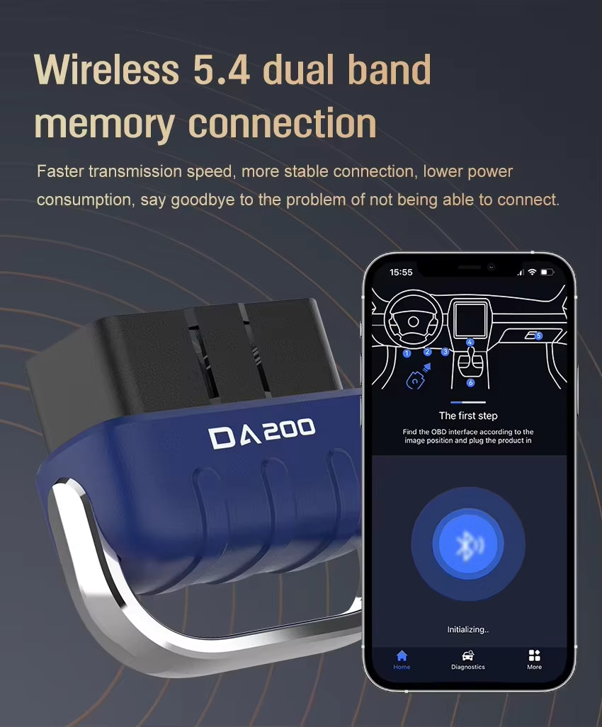ELM327 OBD2-kodläsare DA200 med AI-intelligent diagnostik och 25k80-chip Felkodsläsare