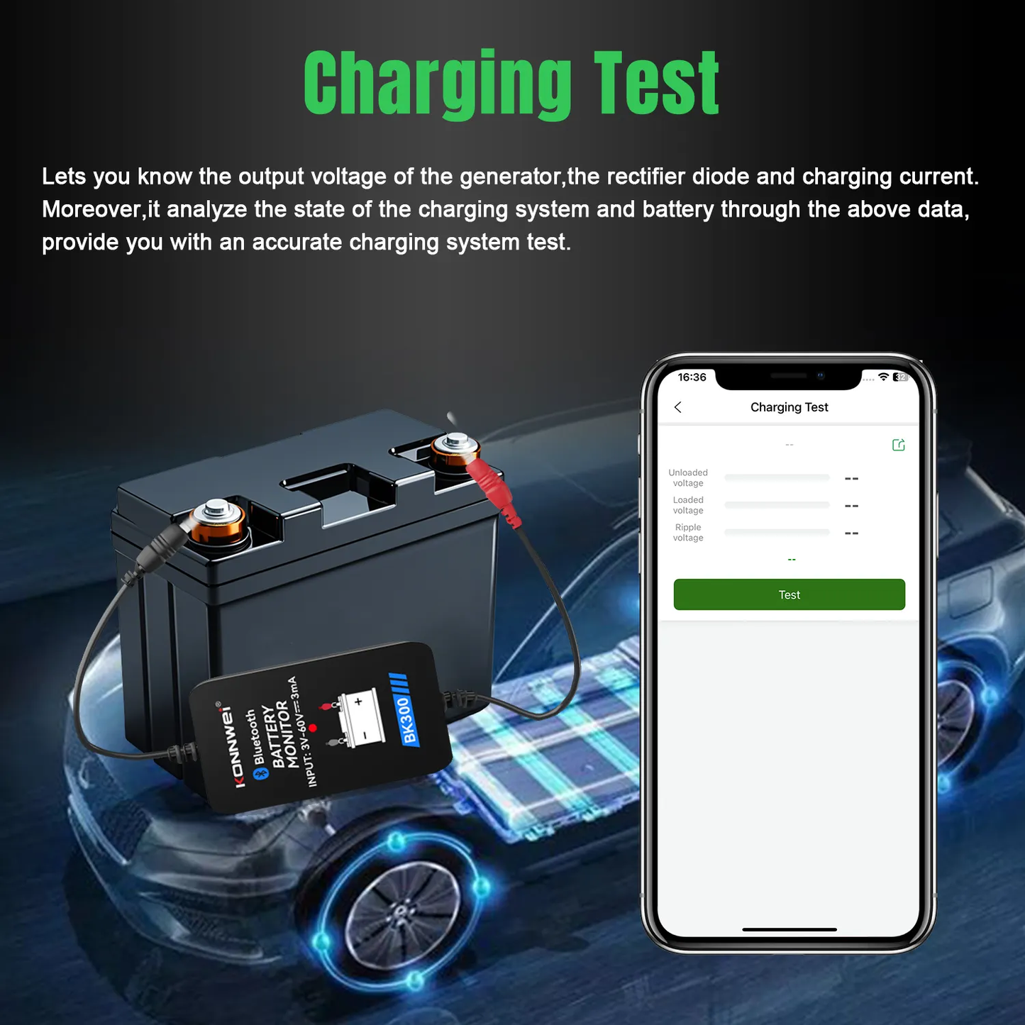 KONNWEI BK300 Bluetooth Bilbatteriövervakare 12V 24V