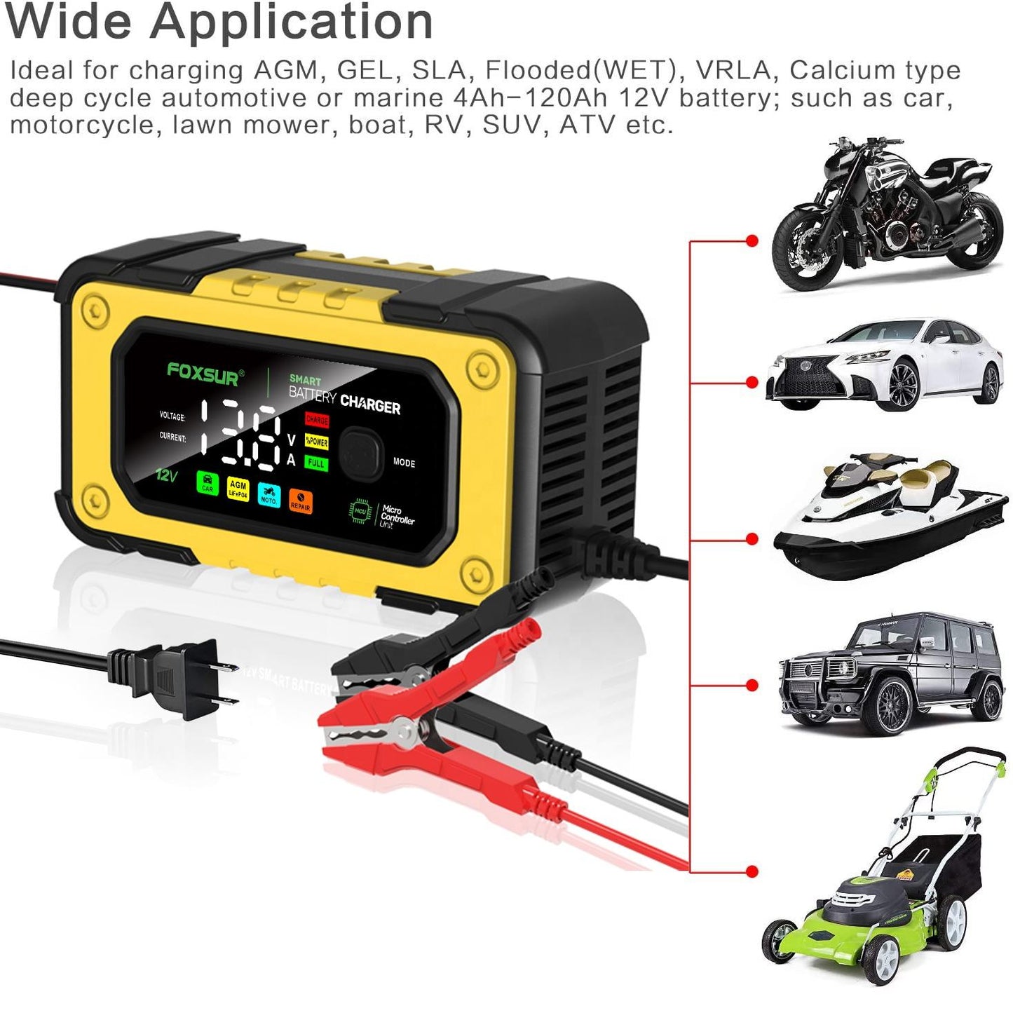 FOXSUR FBC1207E 12V/7A Smart Bilbatteriladdare