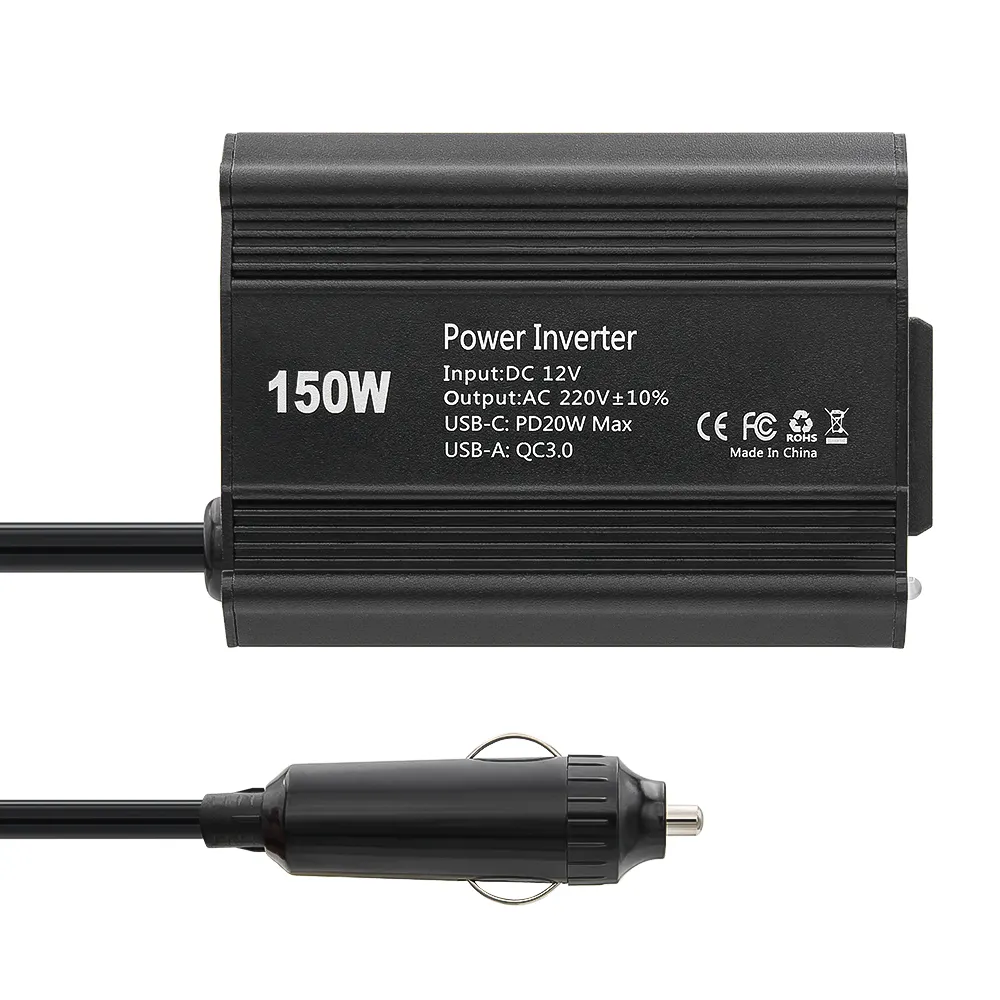 150W Bilomvandlare med Typ-C PD och USB QC3.0 Tillbehör