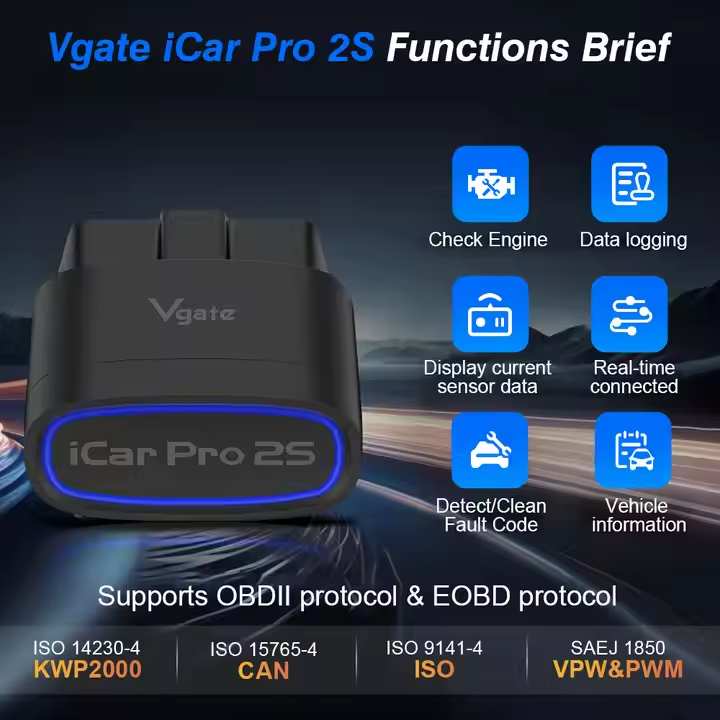 ELM327 Vgate iCar Pro 2S V2.3 BT5.3 Trådlös OBD2 Scanner