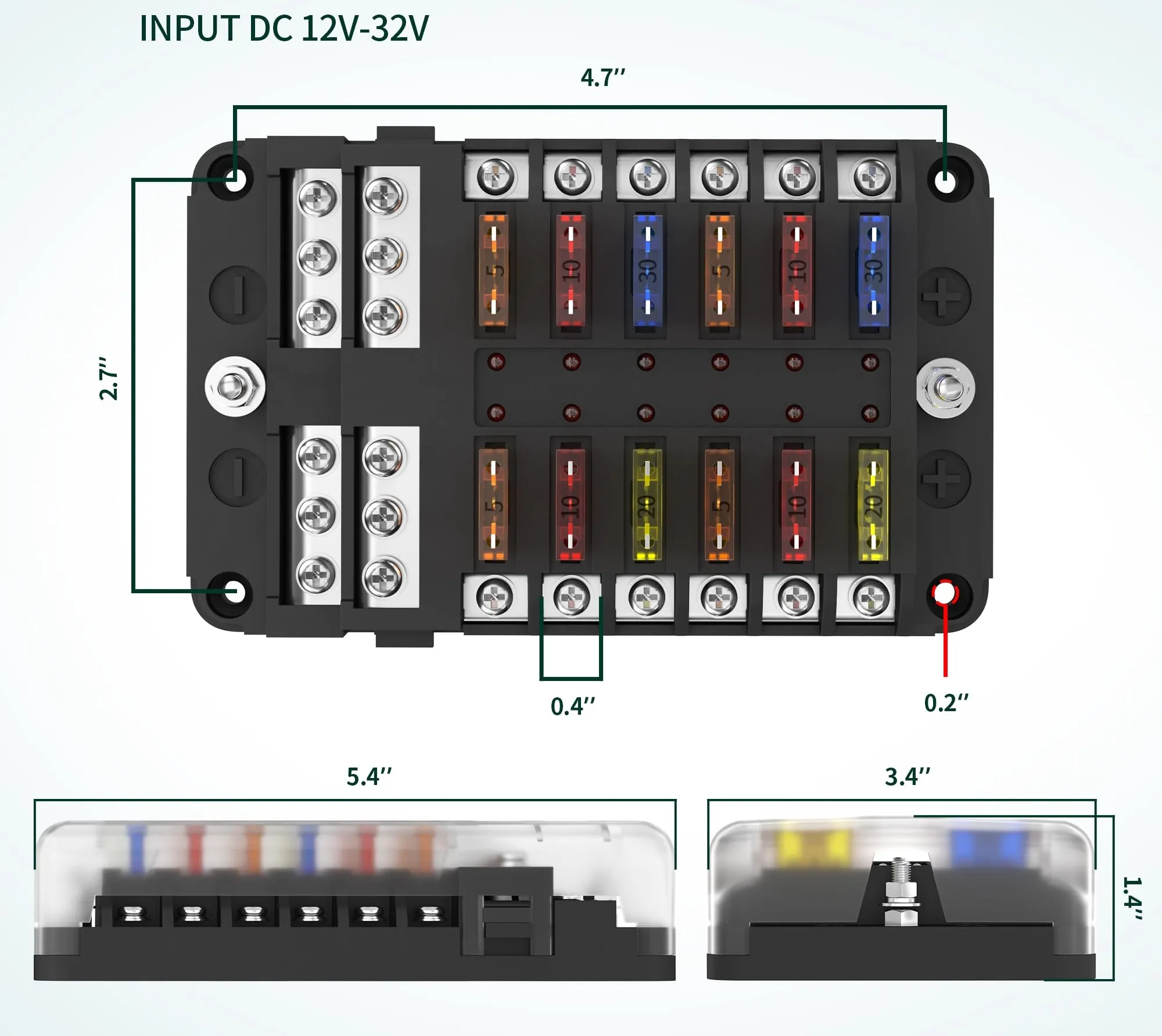Universell DC Automotive Fuse Block 12 V / 24 V Tillbehör