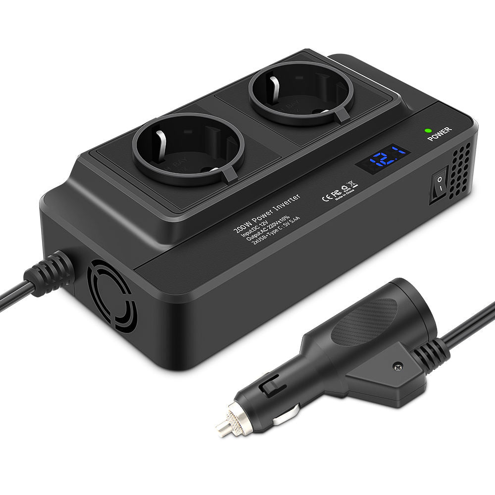 200W Bilens Strömväxlare med Universalsocklar och USB-portar