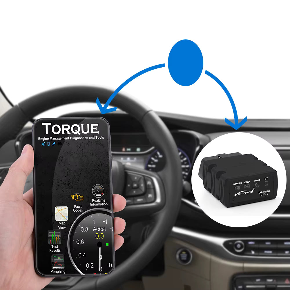 ELM327 Bluetooth OBD2 Adapter – KONNWEI KW902 Diagnosverktyg för Android/iOS Felkodsläsare