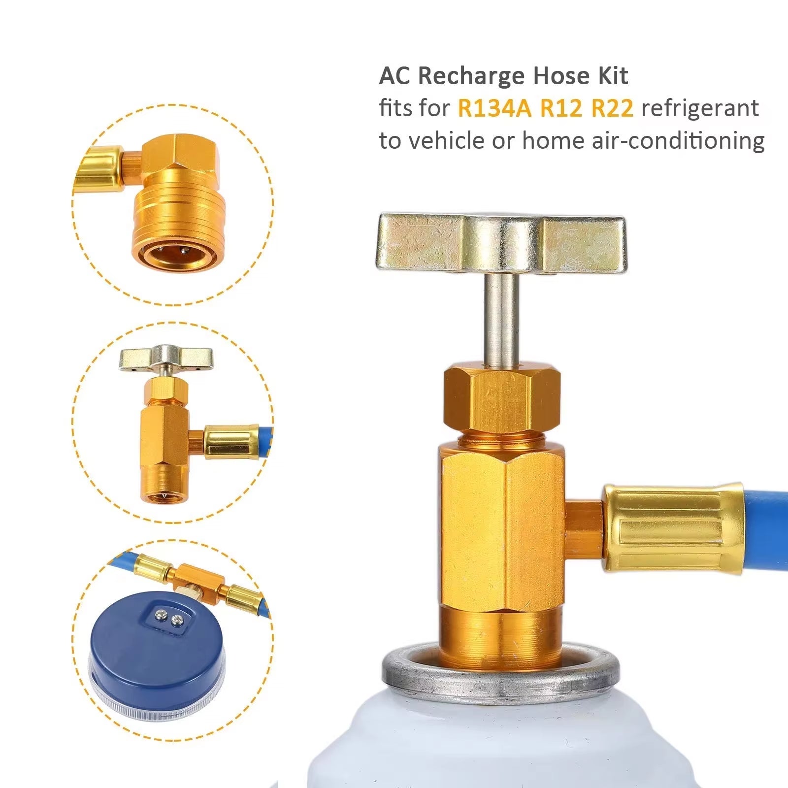 Flexibel AC-påfyllnadsslang med manometer – R134a/R12/R22 Verktyg