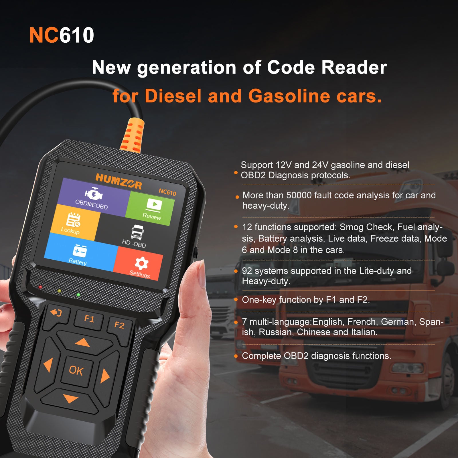 Humzor Nexzcheck NC610 2in1 OBD2 Code Reader Felkodsläsare