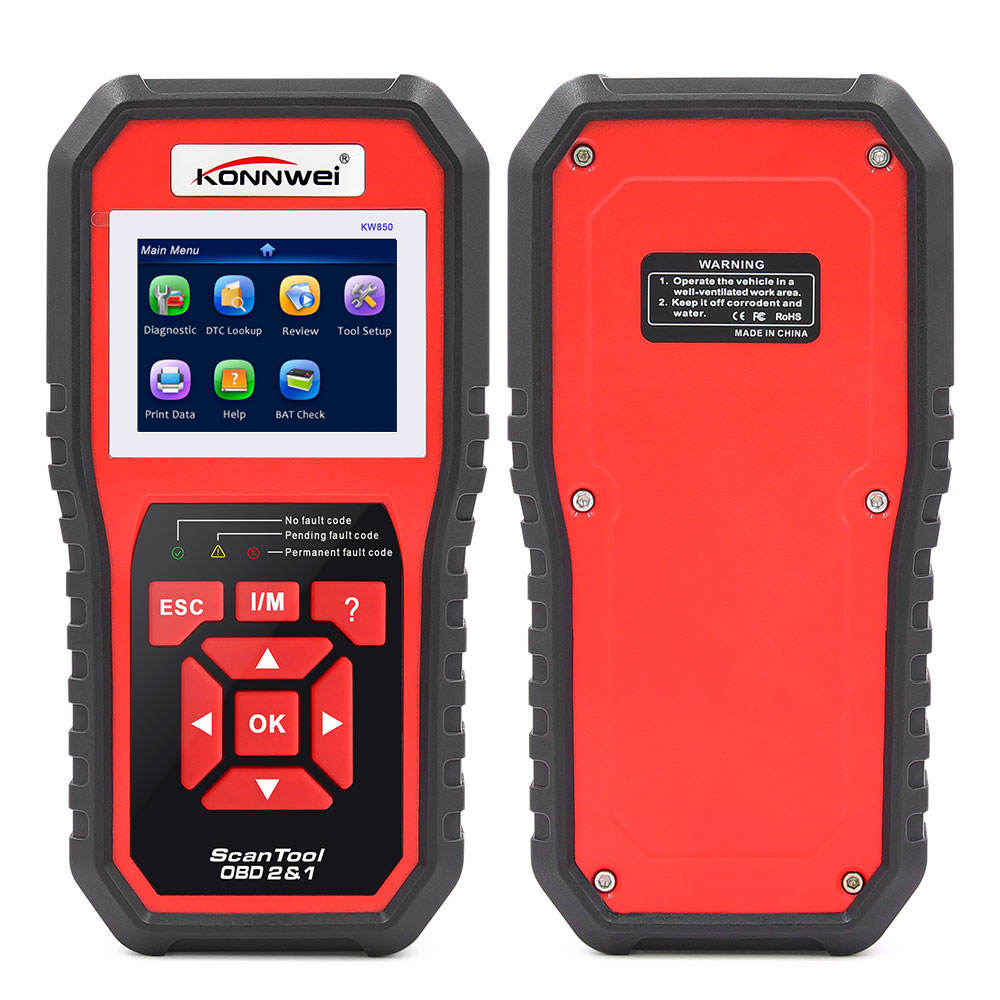 KONNWEI KW850 OBD2 12V – Motorfelkodsläsare & EVAP-diagnos med I/M-readiness och livedata Felkodsläsare