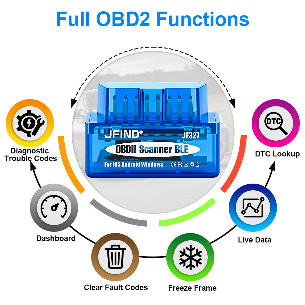 Universal Bil Kodläsare JFIND JF327 OBD2 Skanner BLE Bluetooth BT5.1 Felkodsläsare