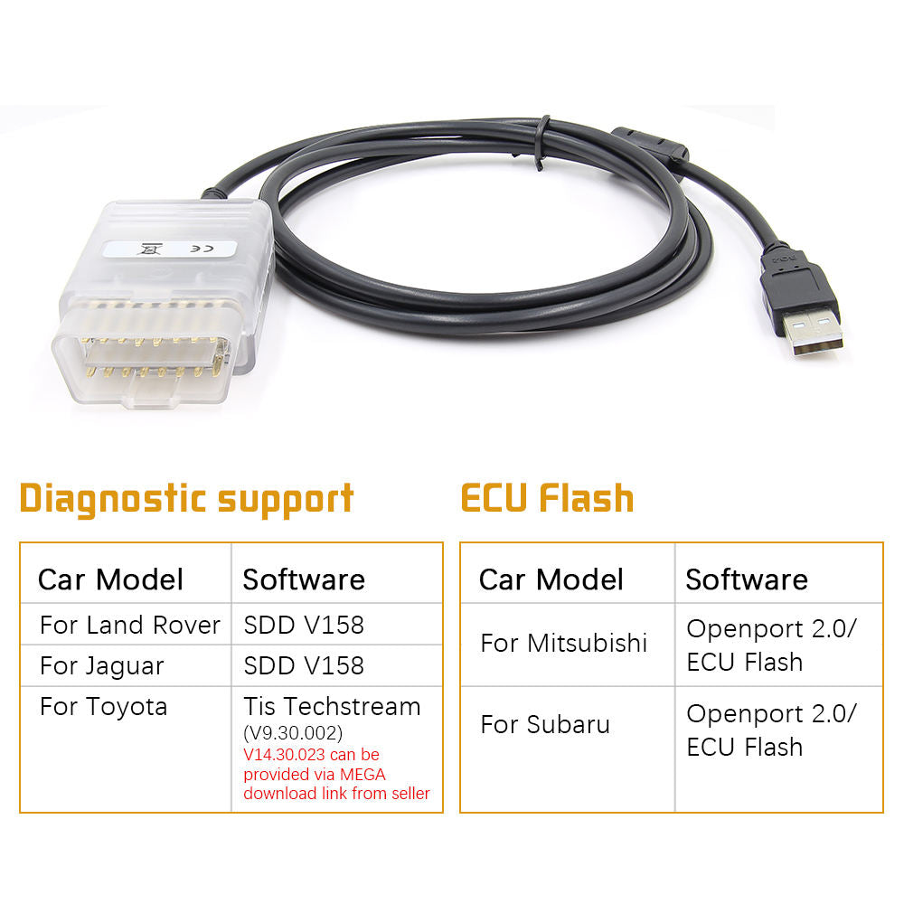 Openport 2.0 ECUFLASH Diagnoskabel Subaru, Mitsubishi, Toyota, Jaguar, LandRover Felkodsläsare