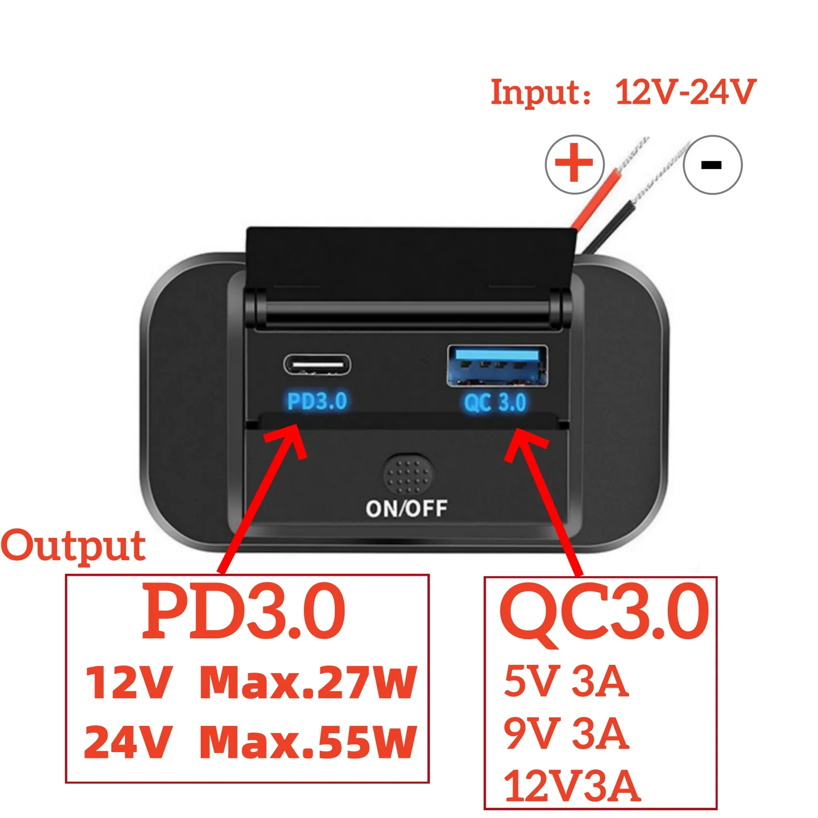 PD3.0+QC3.0 Bil Laddare med Dubbel USB-anslutning Tillbehör