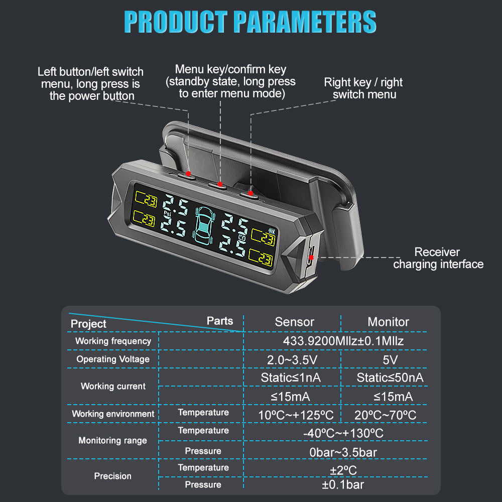 Universal TPMS Sensor för Bil - Vattentät och Solenergi Tillbehör