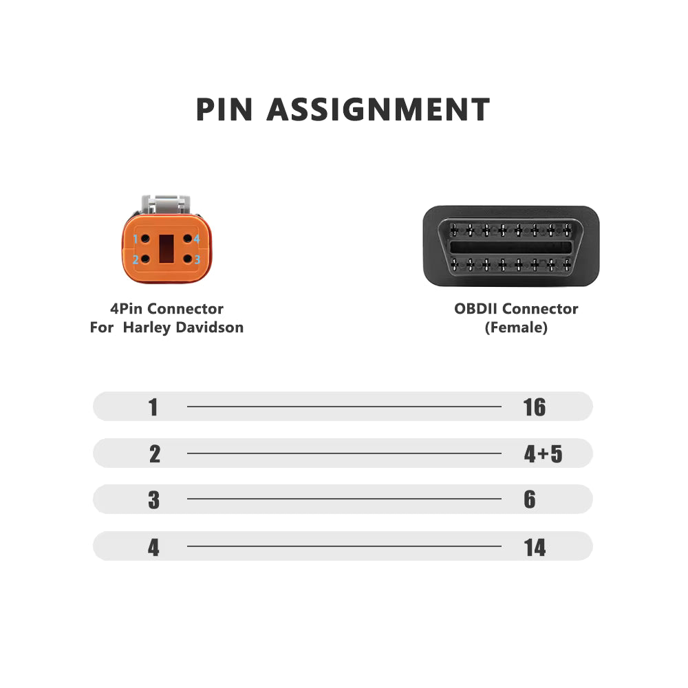 4-Pin OBD Kabel för Harley Davidson – Adapter 4pin till 16pin OBD2 Adapterkabel