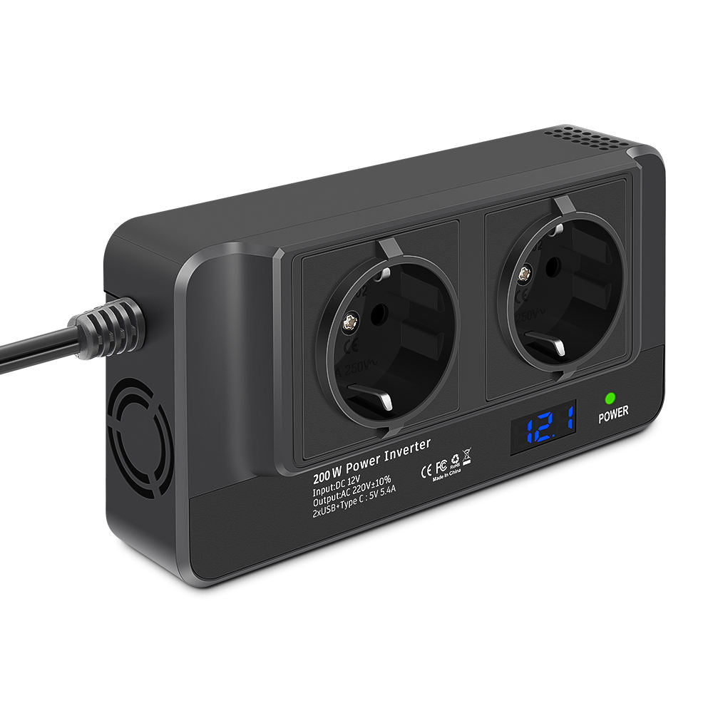200W Bilens Strömväxlare med Universalsocklar och USB-portar