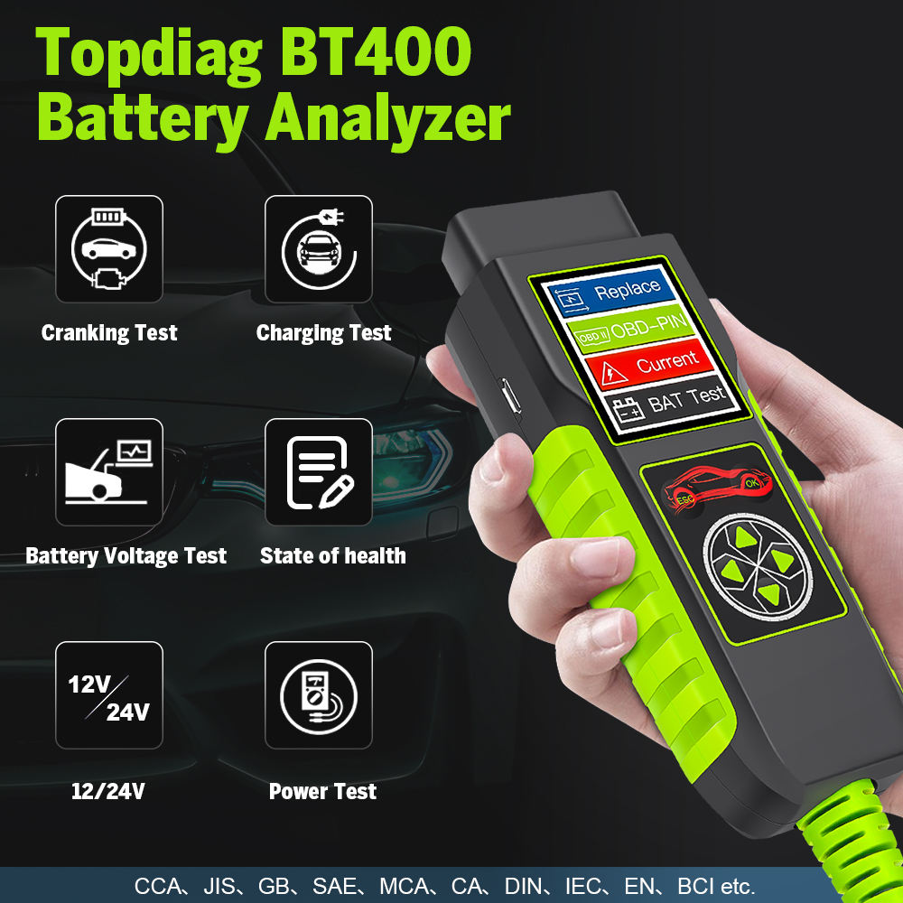 Topdiag BT400 Bilbatteritestare – 4-i-1 Diagnostikverktyg