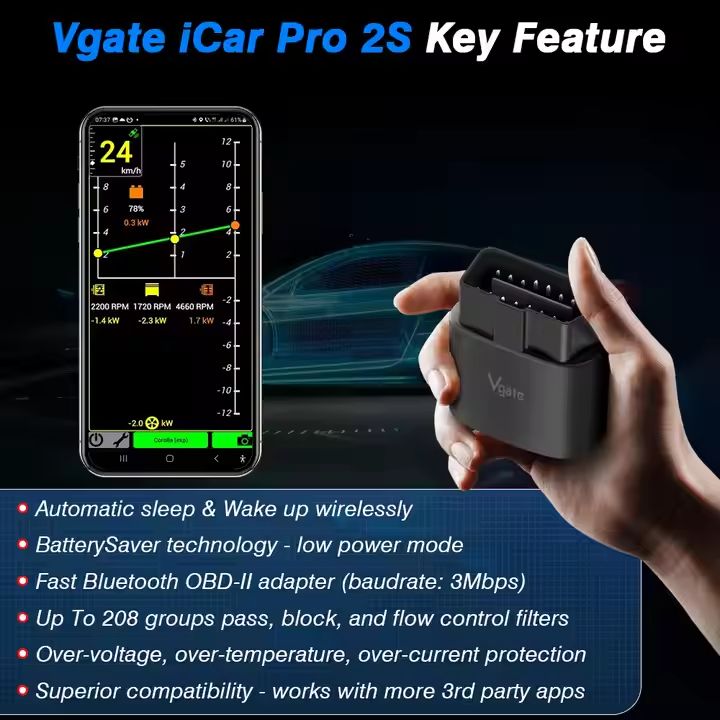 ELM327 Vgate iCar Pro 2S V2.3 BT5.3 Trådlös OBD2 Scanner