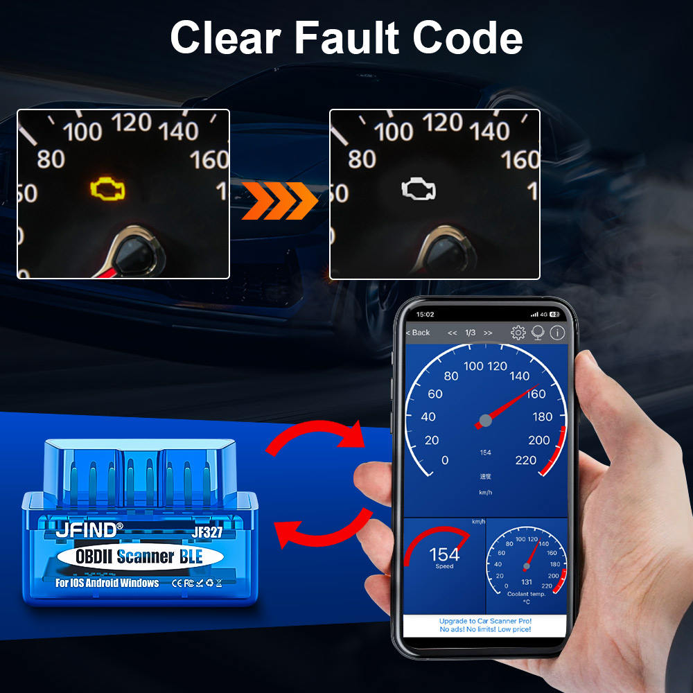 Universal Bil Kodläsare JFIND JF327 OBD2 Skanner BLE Bluetooth BT5.1 Felkodsläsare