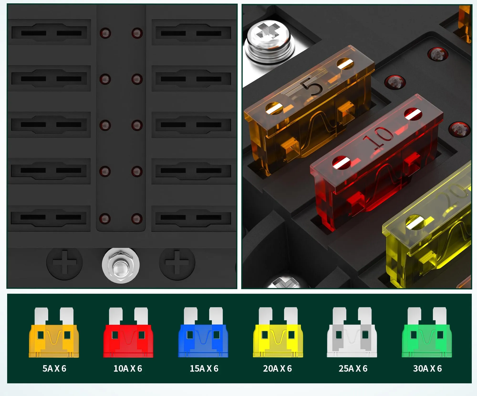 Universell DC Automotive Fuse Block 12 V / 24 V Tillbehör