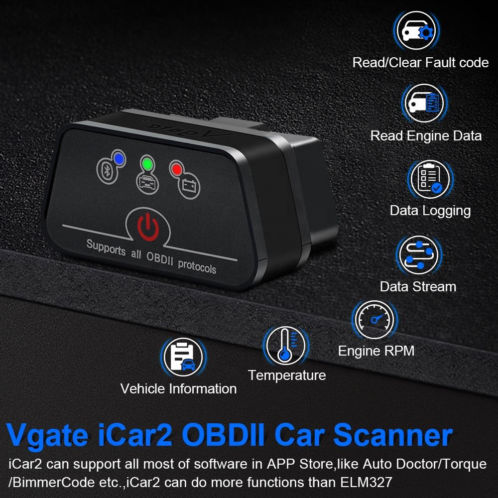Vgate iCar 2 OBD2 Scanner Bil Diagnostik Interface Trådlös BT3.0 V2.2 ELM327 Felkodsläsare