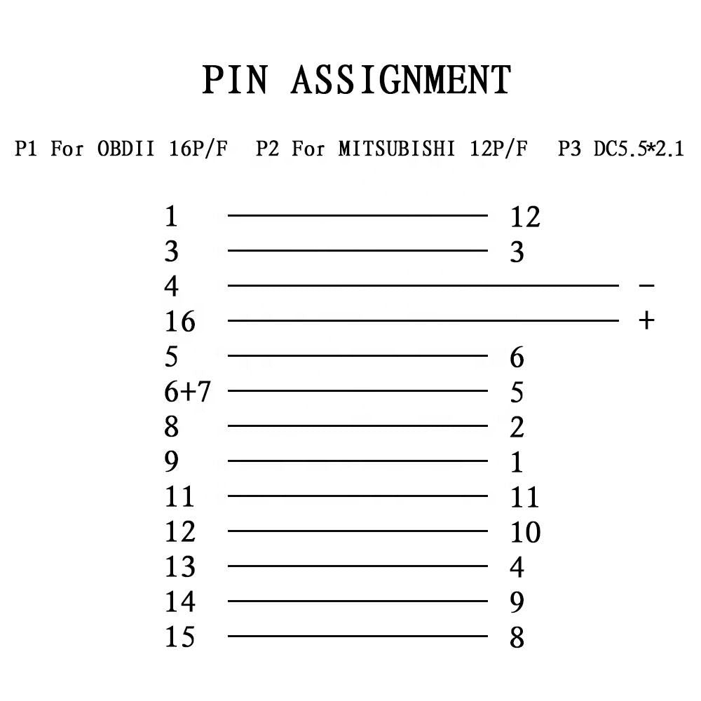 12pin till 16 Pin OBDII Connector för Mitsubishi Adapterkabel
