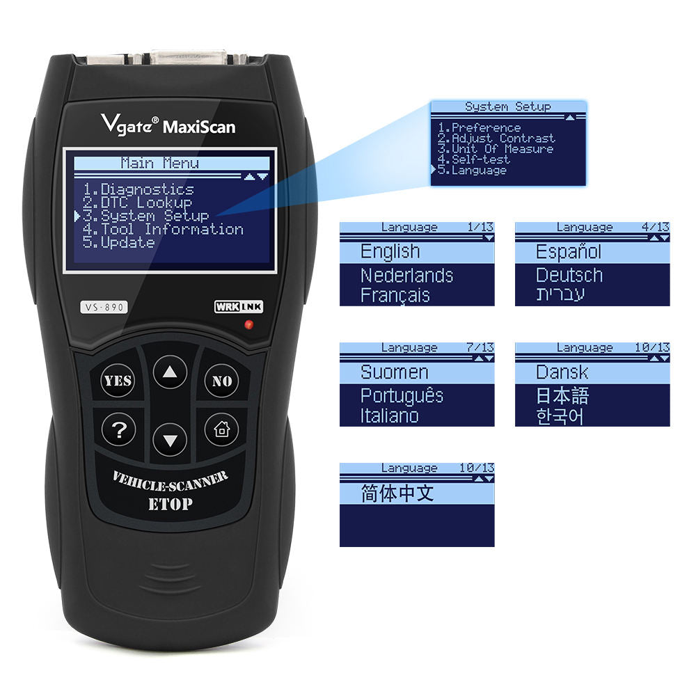 VGATE MaxiScan VS890 OBD2 Code Reader med Hebreiska Felkodsläsare