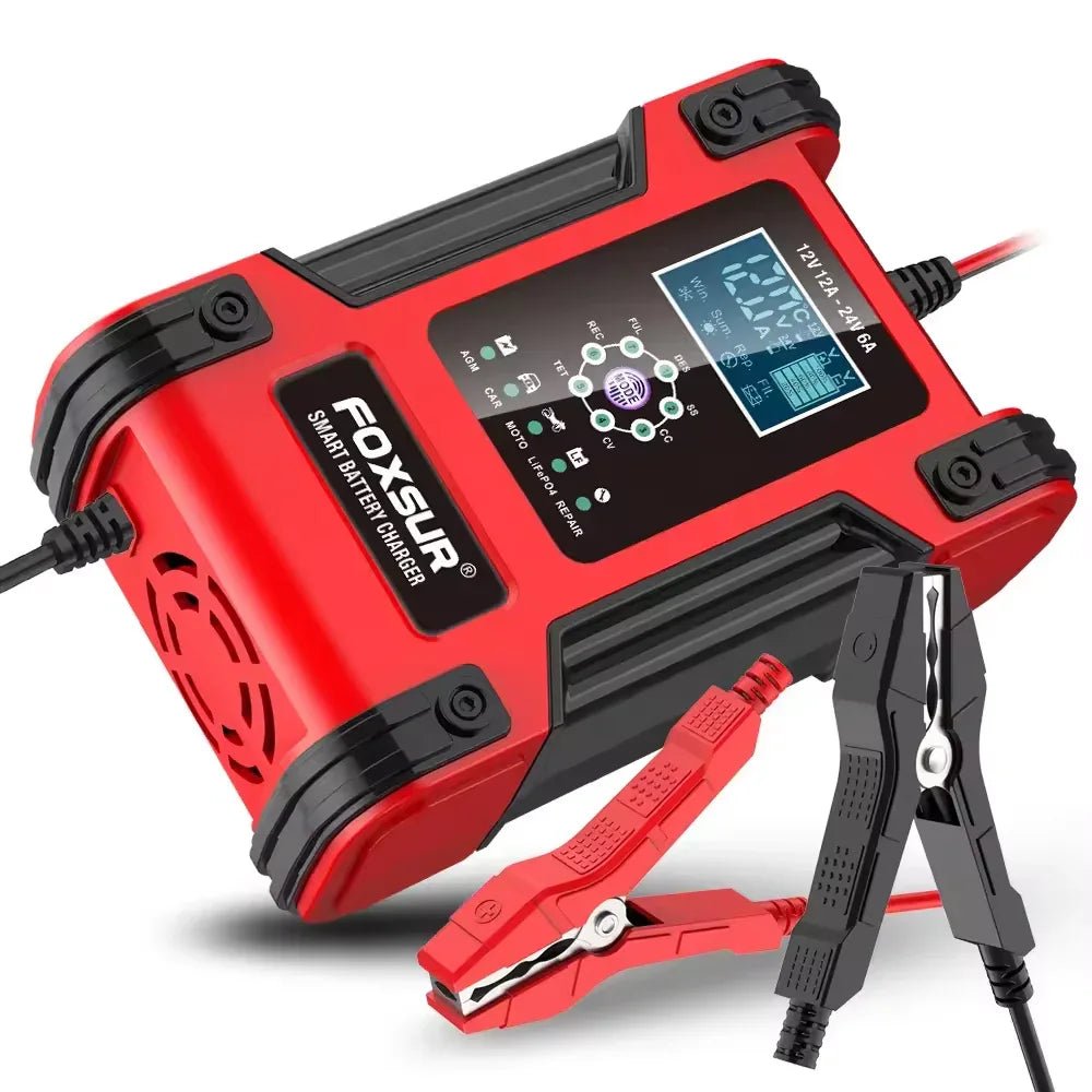 Förbättra din fordonsupplevelse med Foxsur 24V 12A Smart Batteriladdare för Motorcykel och Bil - Felkodsläsare