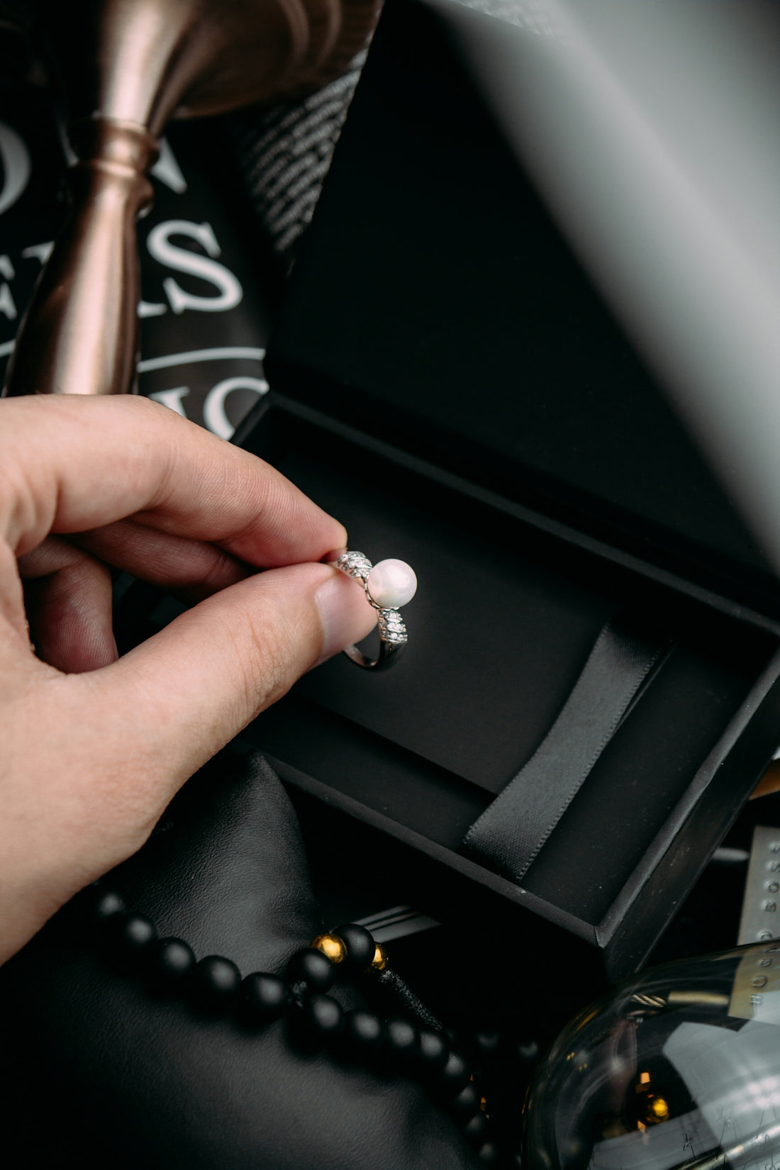 silver and diamond studded ring