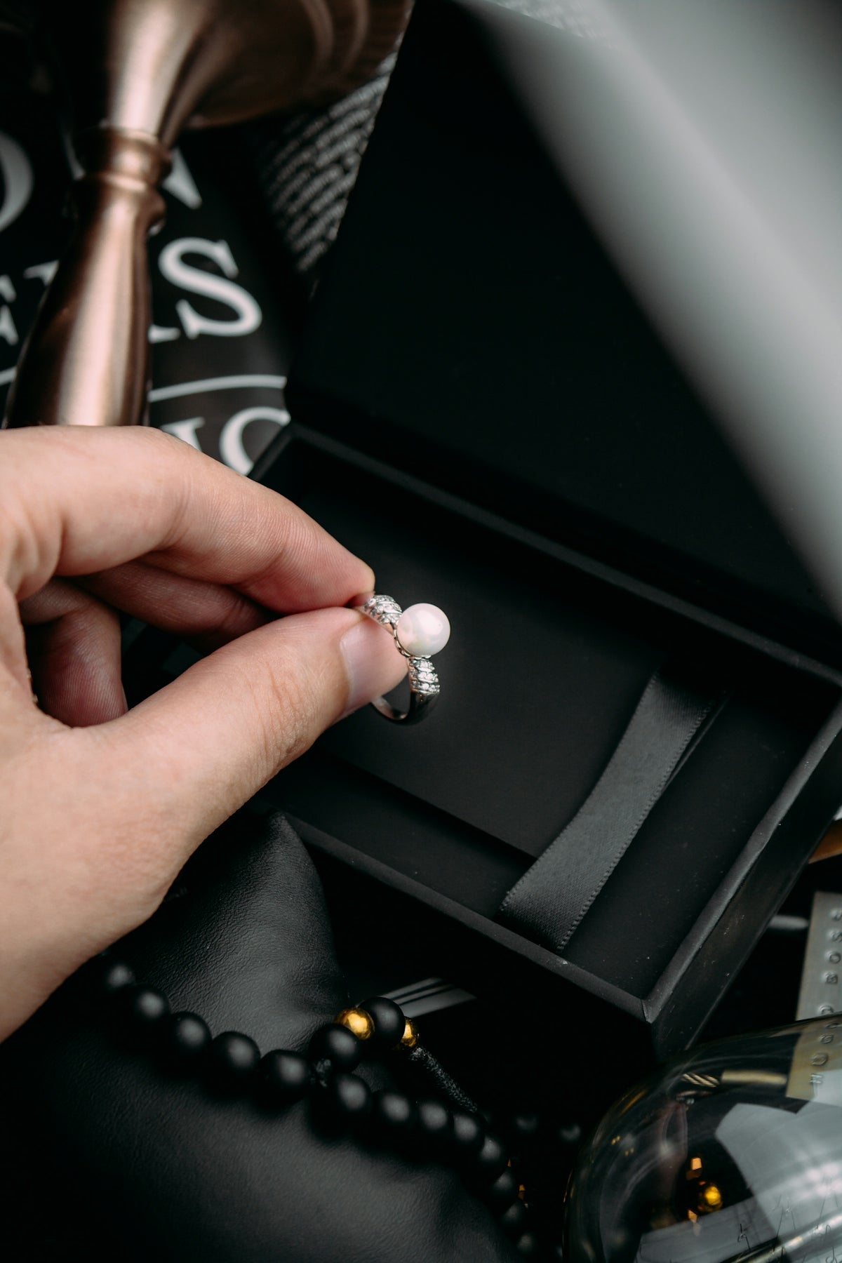 silver and diamond studded ring