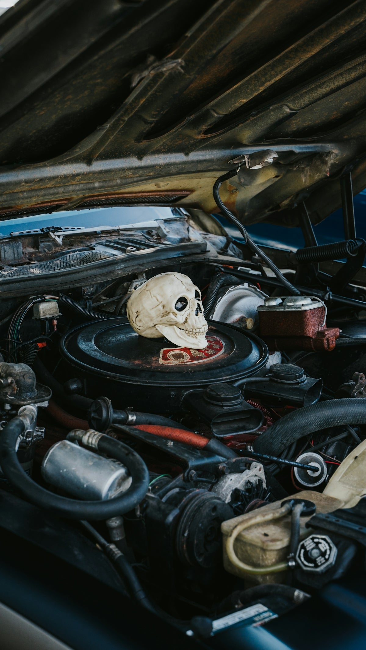 white and black car engine