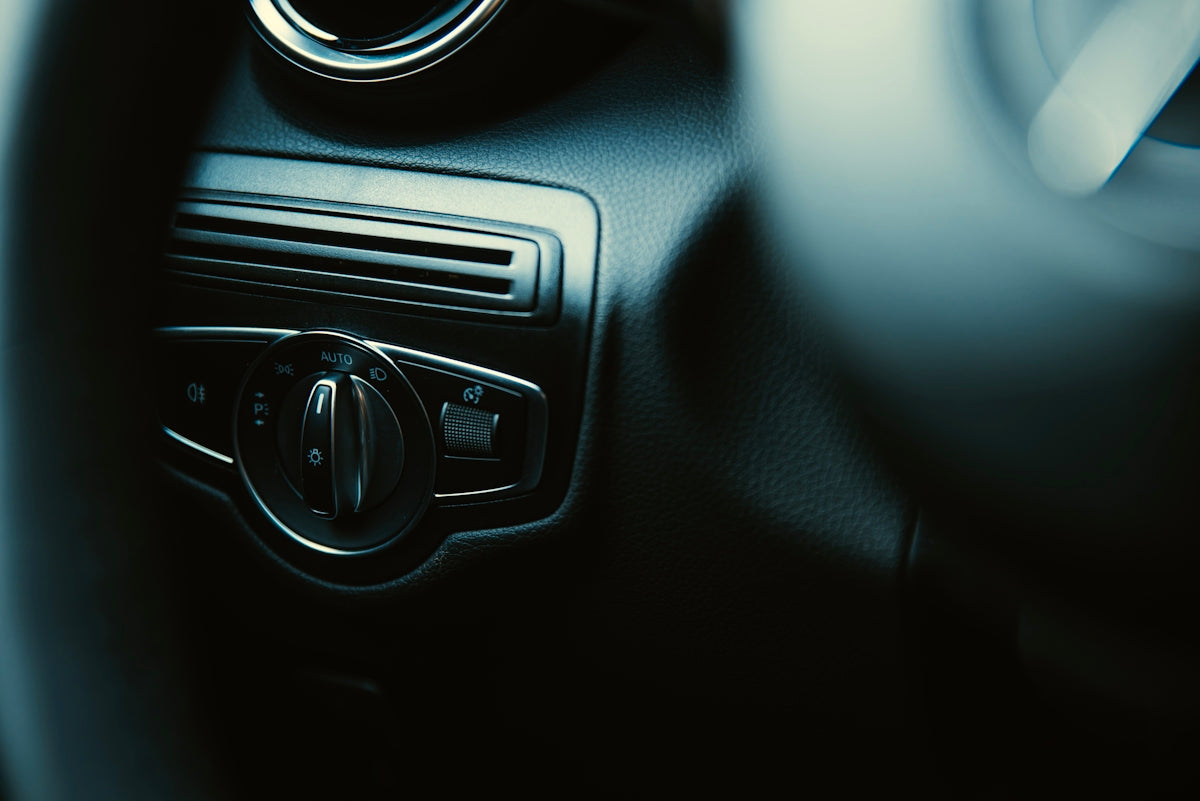 a close up of a car steering wheel