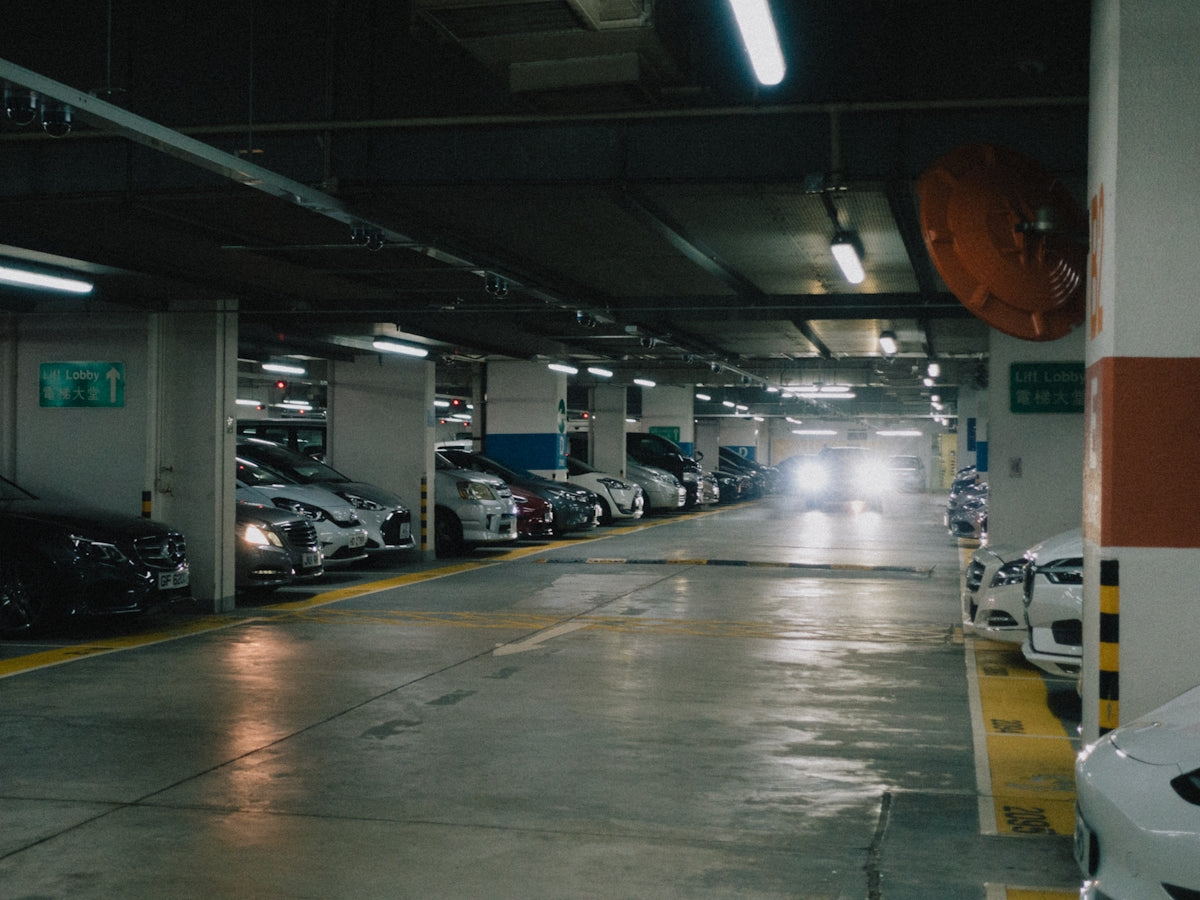 a parking garage with cars