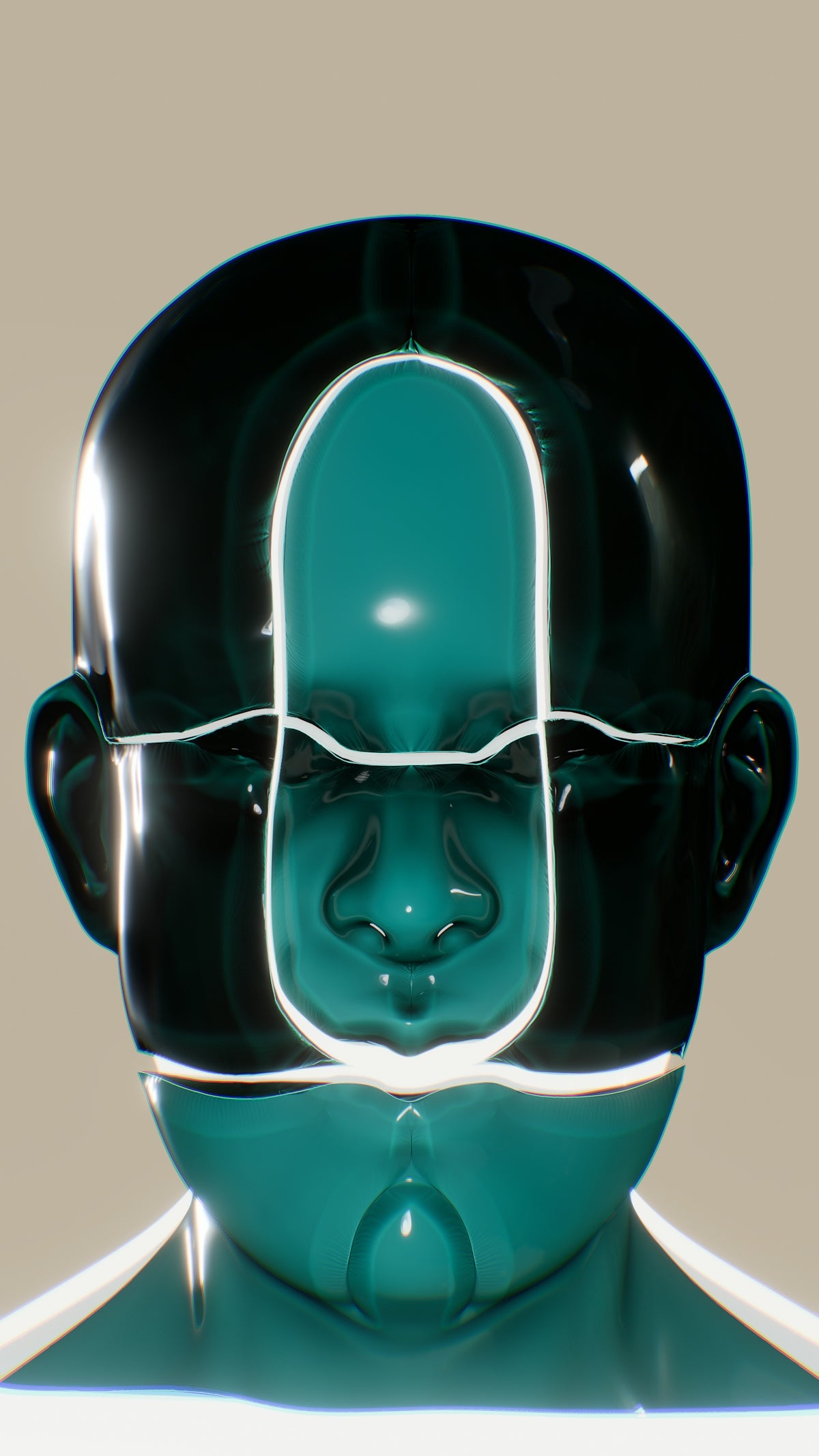 a man's head with a green face and white lines on it
