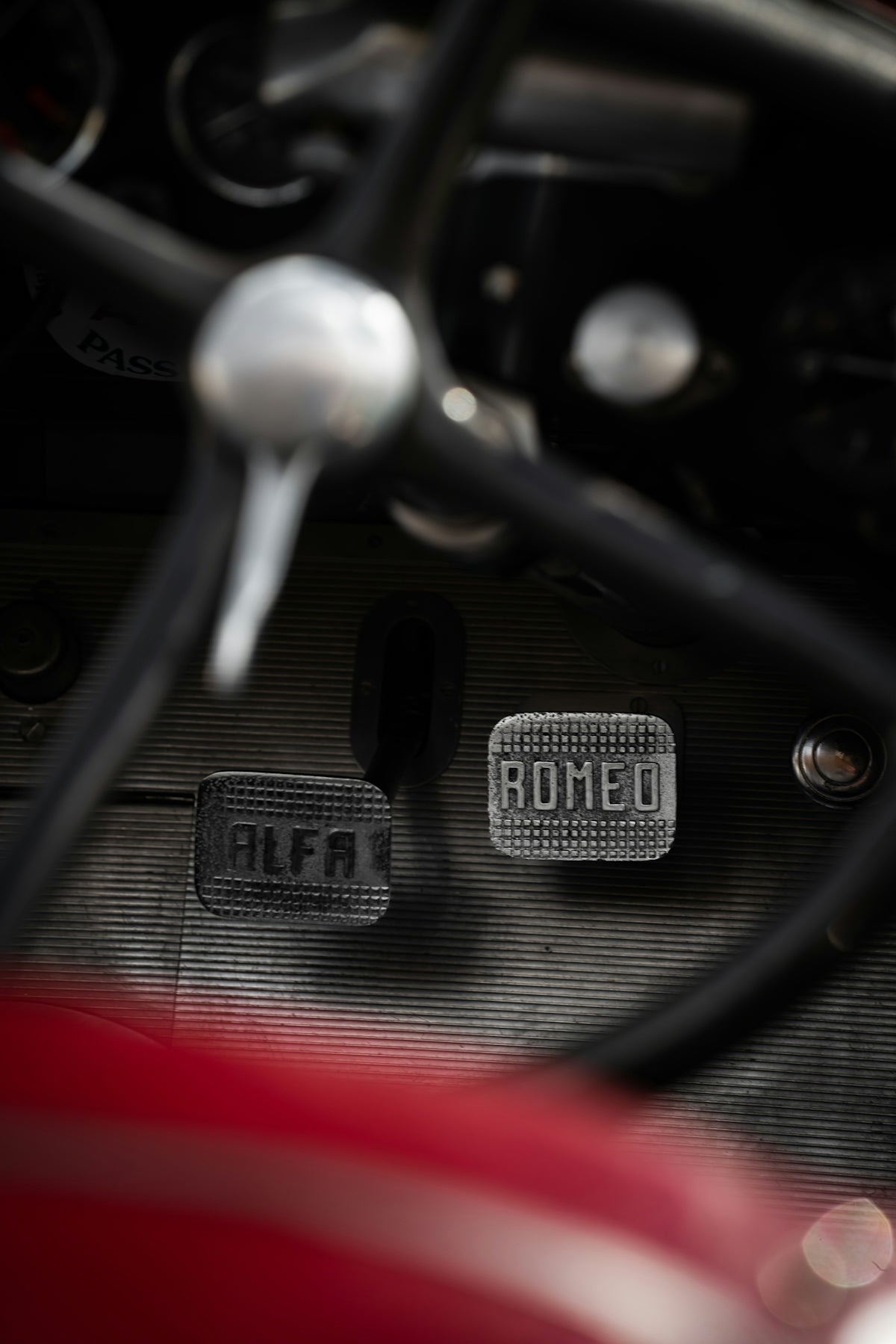 a close up of the engine of a red car