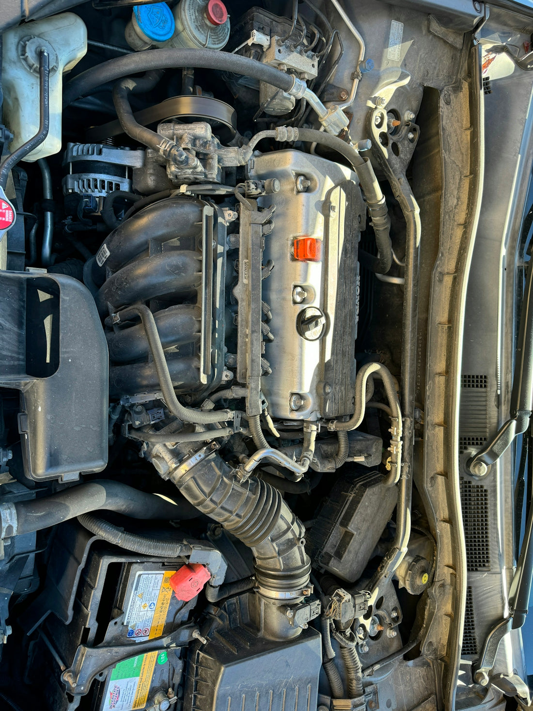 Close-up of a car engine compartment