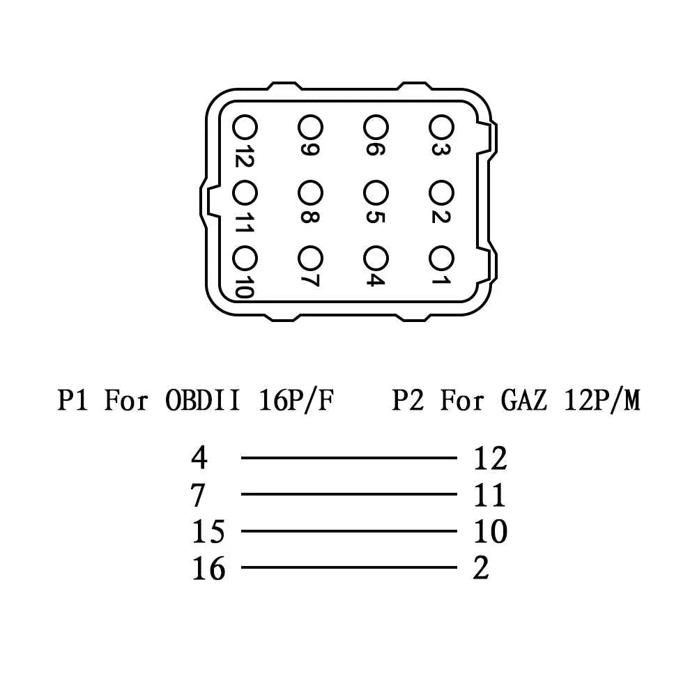 12 - pin OBD Connector för GAZ Biladapter 12 - pin Lastkabel - Felkodsläsare