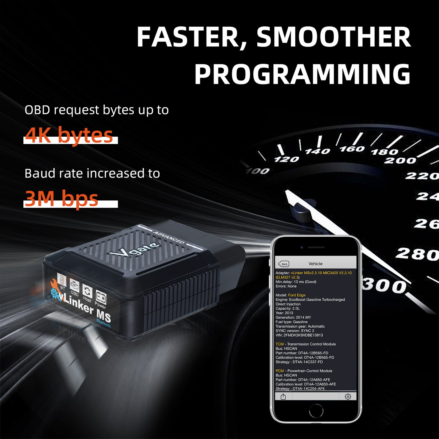 Vgate Vlinker MS ELM327 BT3.0 OBD2-adapter Bildiagnostikverktyg för Android iOS iPhone