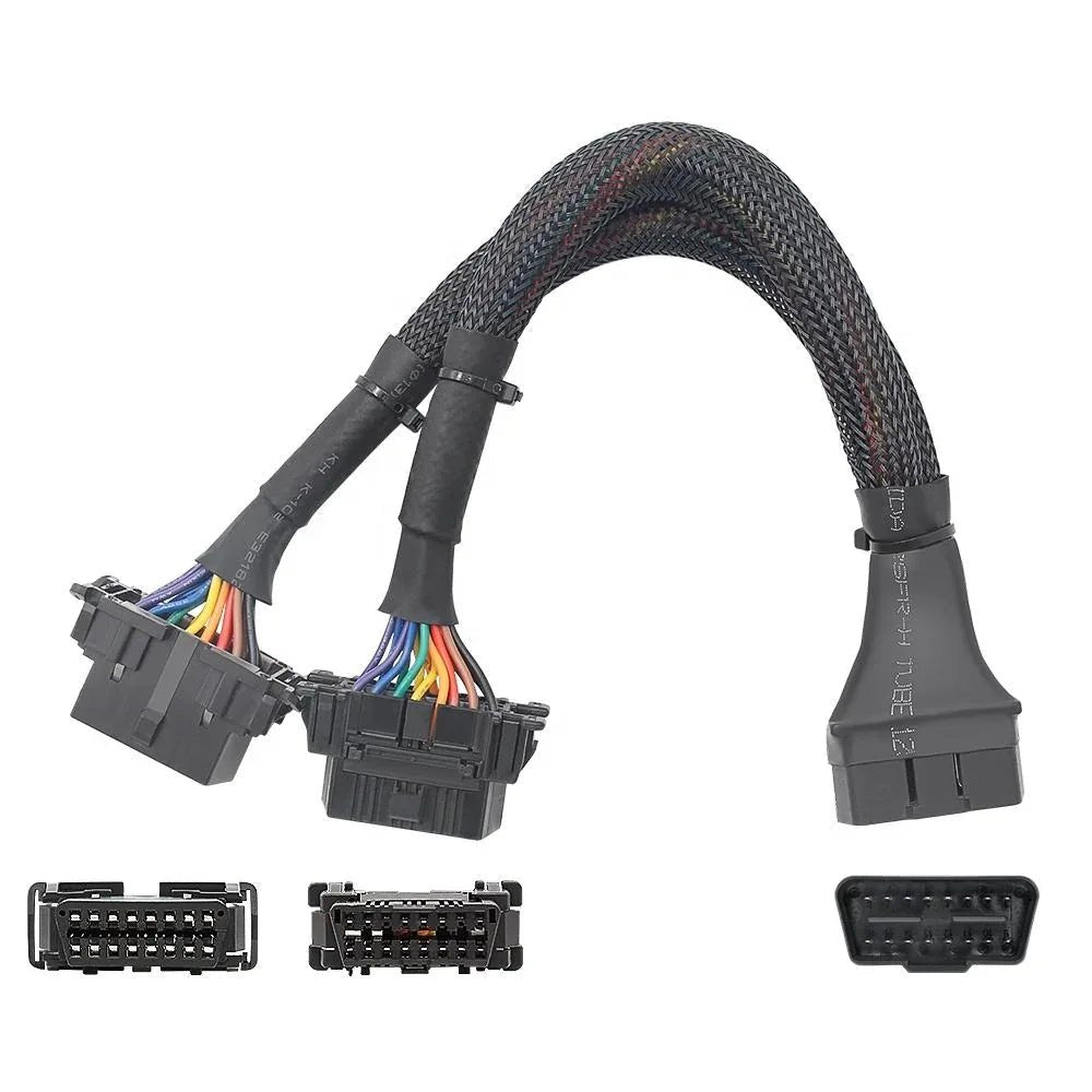 30cm OBD2 Elbow Extensionkabel med 1 hane till 2 honor - Felkodsläsare