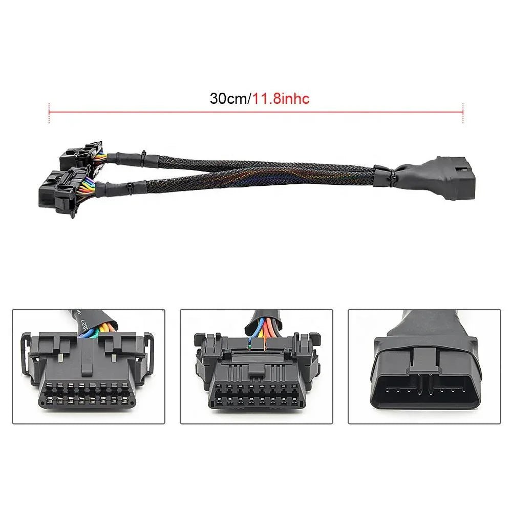 30cm OBD2 Elbow Extensionkabel med 1 hane till 2 honor - Felkodsläsare