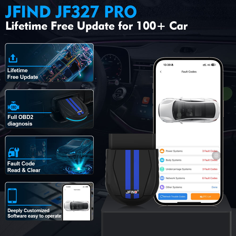 JFIND JF327 Pro ELM327 BT5.1 – OBD2 Bluetooth Felkodsläsare (PIC18F25K80) Felkodsläsare