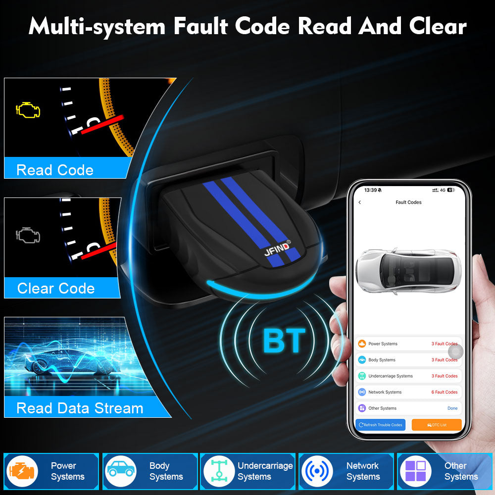 JFIND JF327 Pro ELM327 BT5.1 – OBD2 Bluetooth Felkodsläsare (PIC18F25K80) Felkodsläsare