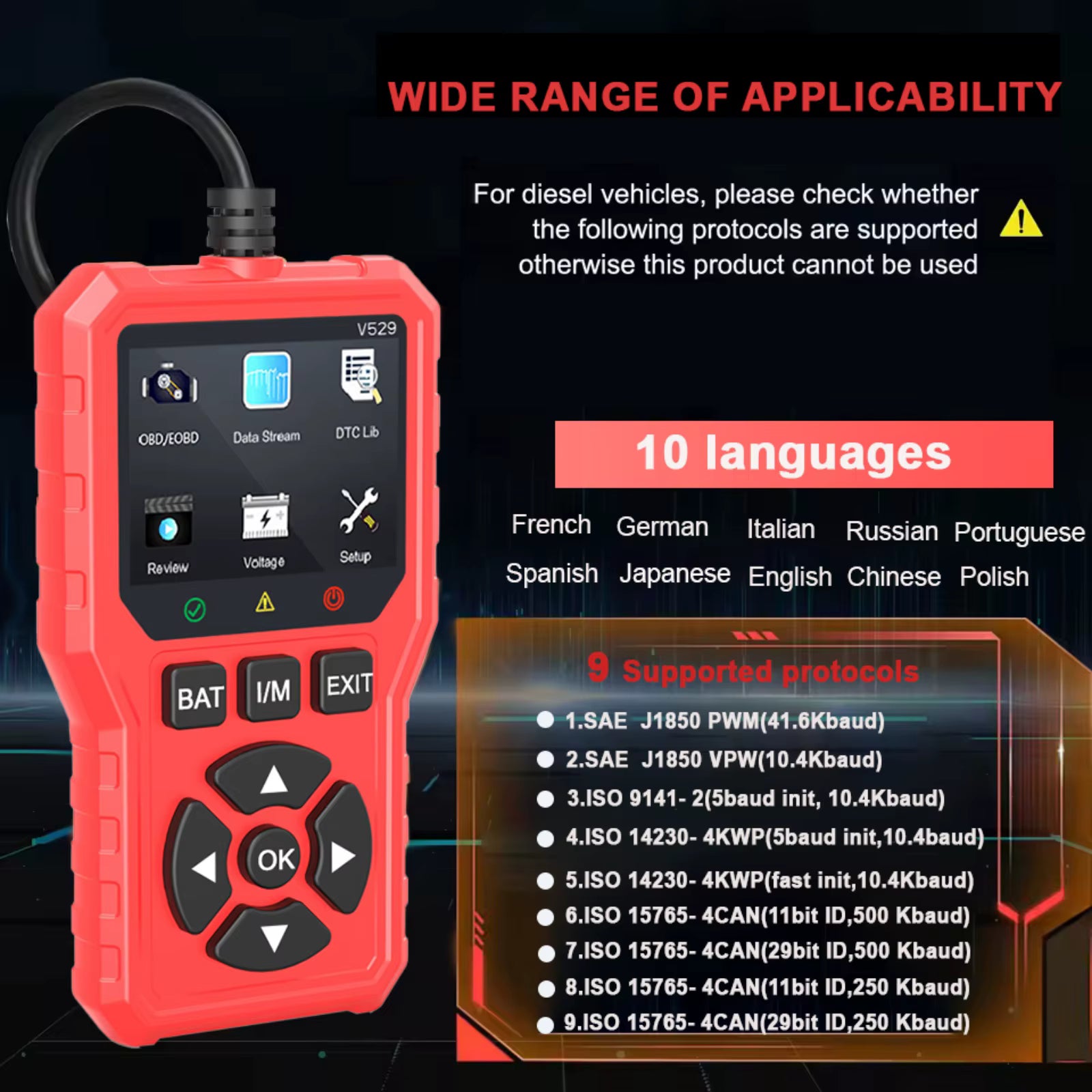 FOXSUR V529 OBD2 Scanner – Felkodsläsare för bil 1996+