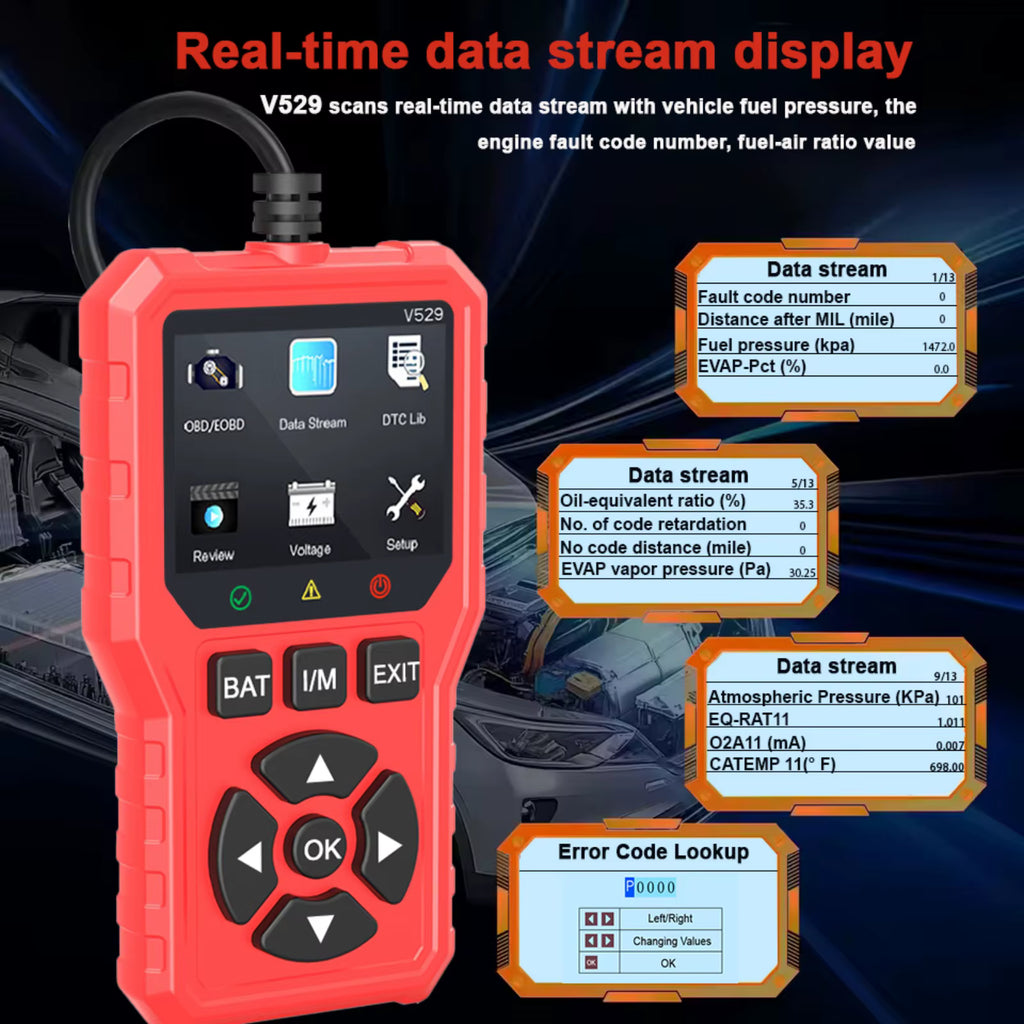 FOXSUR V529 OBD2 Scanner – Felkodsläsare för bil 1996+ Felkodsläsare